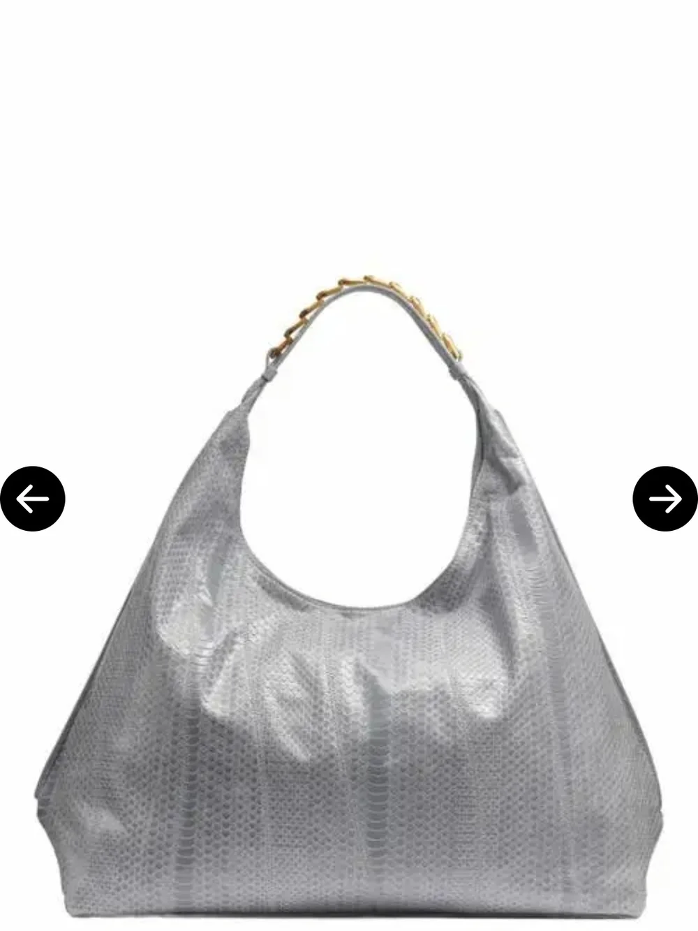 Donna Karan Sky Gray Snake Print Leather Hobo with Chain-Embellished Handle